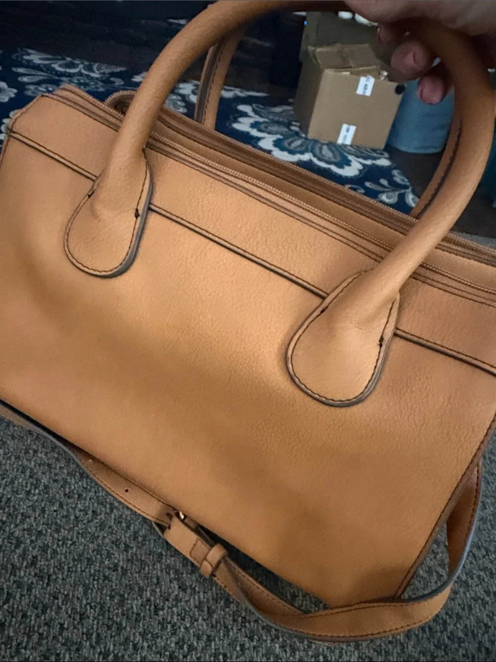 Classic Tan Leather Satchel Handbag with Front Pocket a.n.a. NEW